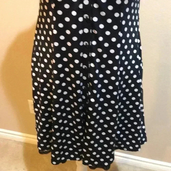 Guess Black & White Button Front Polka Dot Cap Sleeve Dress Lace Hem w/Pockets-S - Picture 6 of 9